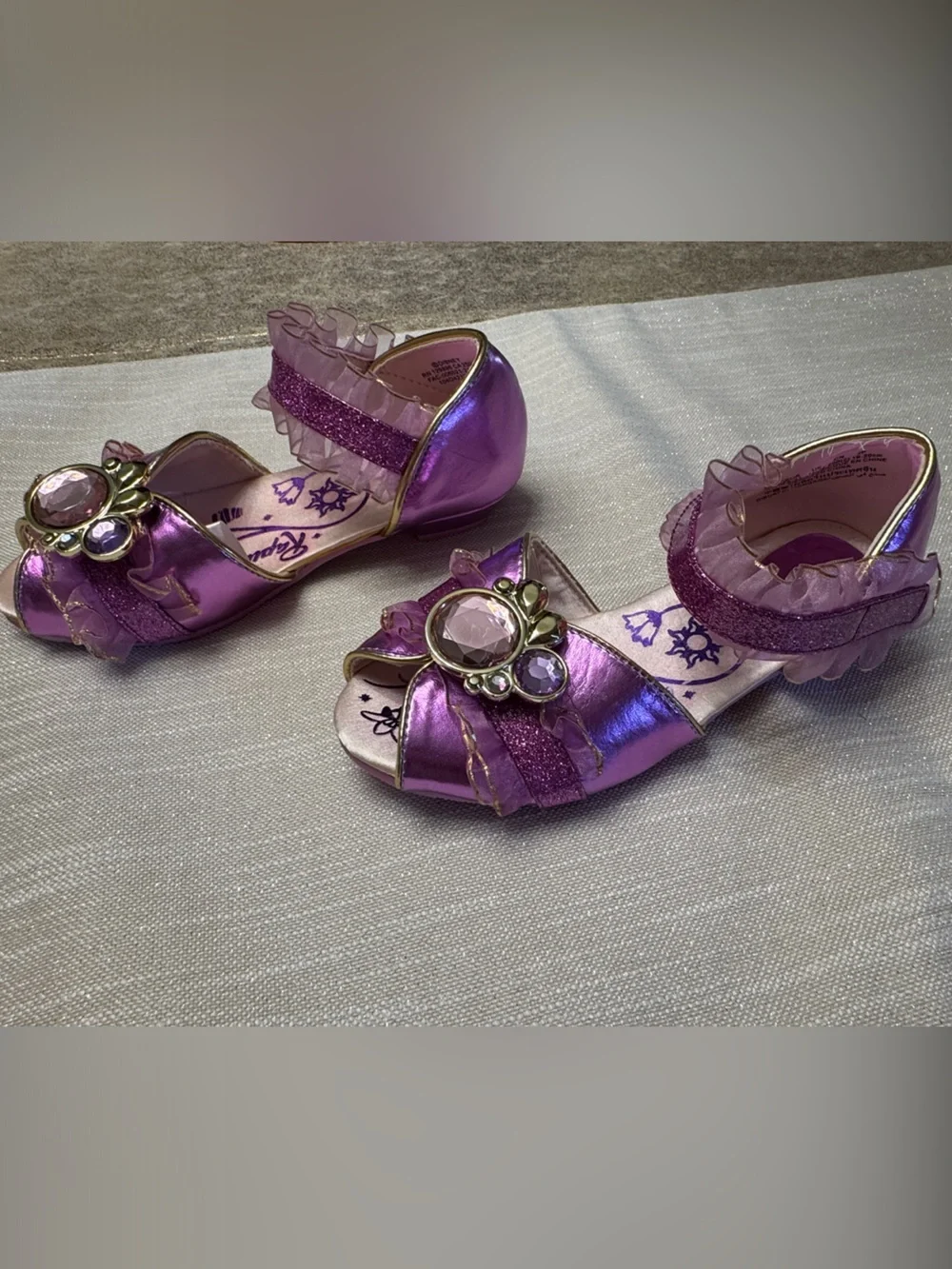 Disney Rapunzel Purple Glitter Ruffle Gem Sandals for Girls